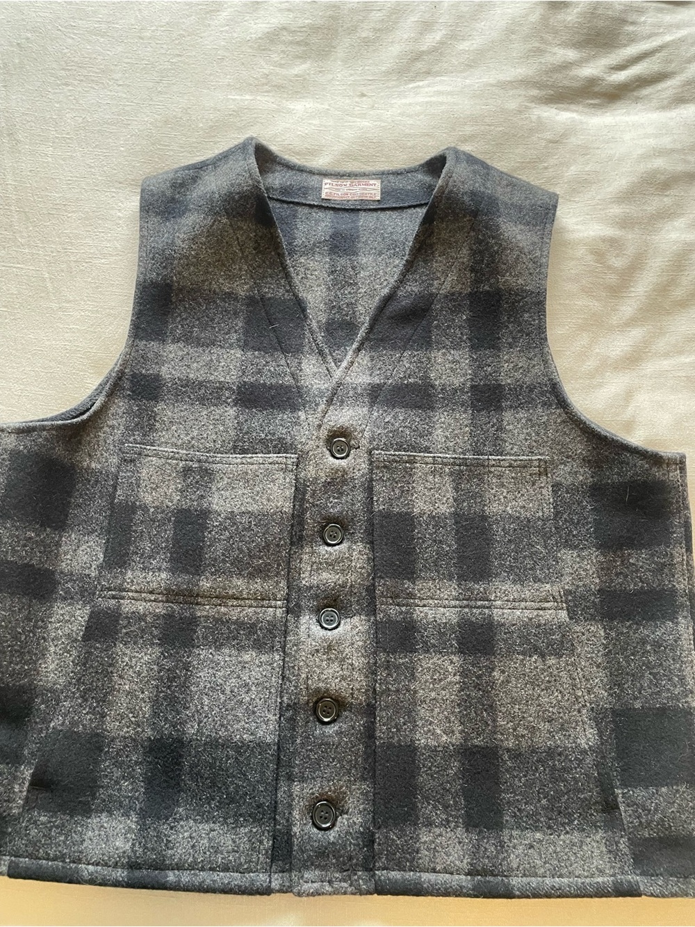 Filson Gray Plaid Wool Vest